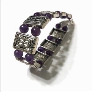 Handmade Amethyst Silver Tone Bracelet